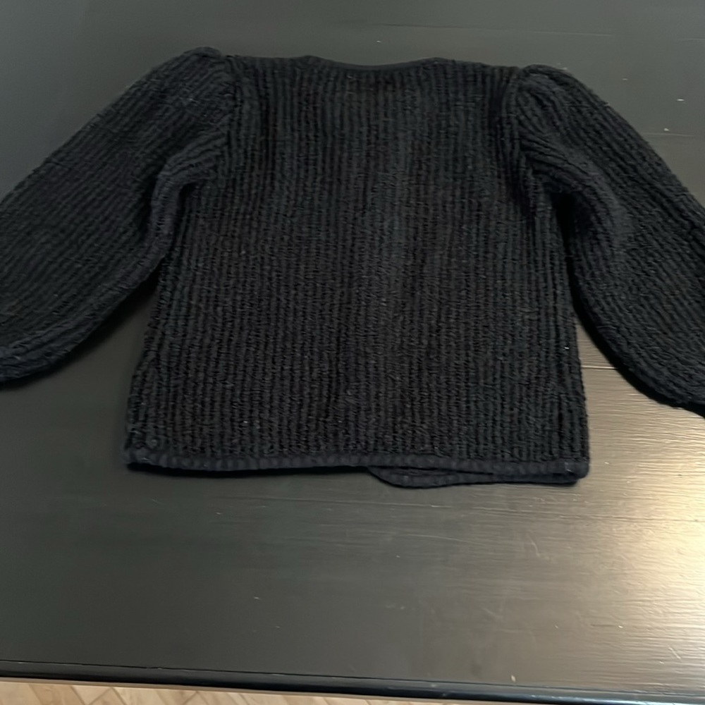Vintage Evian Black Textured Cardigan Puff Sleeve Ribbed Knit Sweater Small - Picture 7 of 7